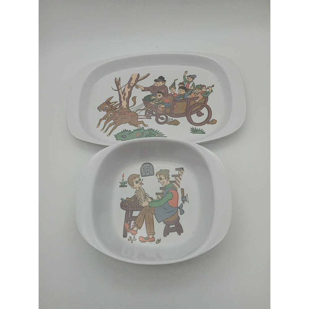 Noritake Melamine Ware Pinocchio 2 Piece Set Round Plate Bowl